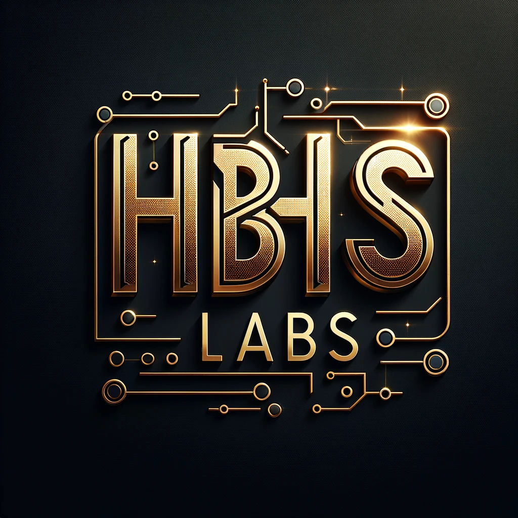 DALL·E 2024-02-29 08.10.45 - Create a logo with the name 'HBHS Labs' using shiny gold letters. The logo should embody a sleek, modern design, reflecting innovation and technology
